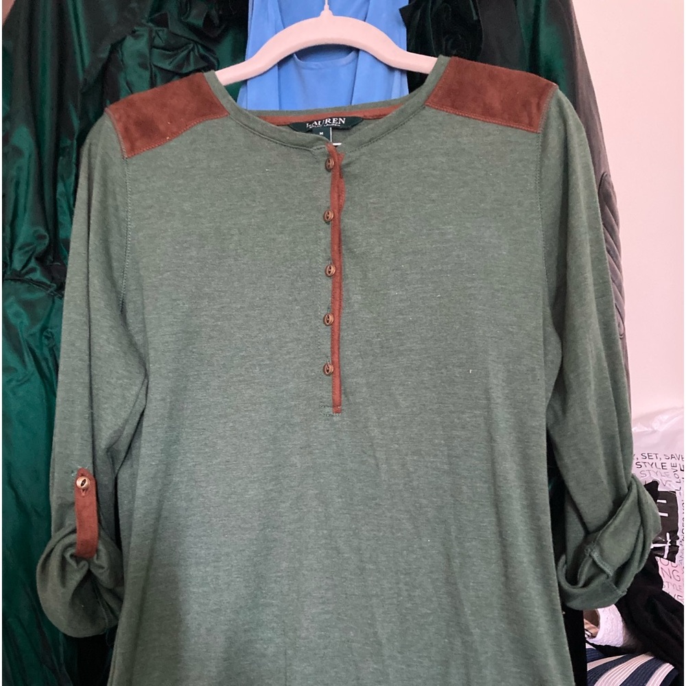 Long , Ralph Lauren top with faux suede
